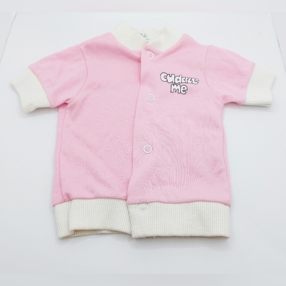 Pink And White Vintage BABYfair Cardigan "Cuddle‎ Me" Button Close 0-6 Mo - Picture 1 of 4